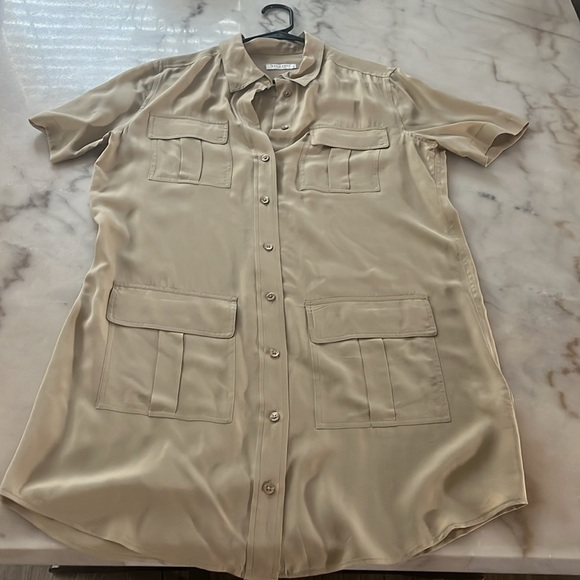 Equipment Remy Silk Button-Front Utility Shirt Dress Khaki Beige M - Picture 9 of 14